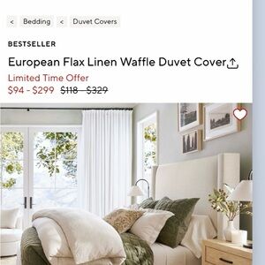 Pottery Barn European Flax Linen king or Cal king duvet cover new never used